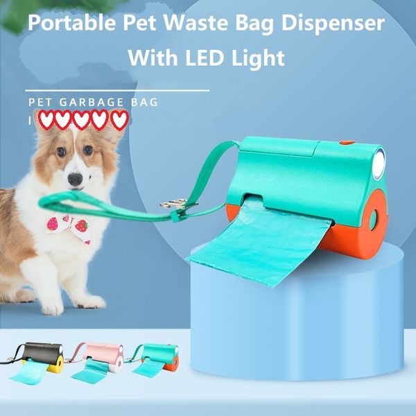 Le distributeur innovant de porte-sacs à déchets pour animaux de compagnie comprend une poche de sac à déchets pratique pour lampe de poche à LED adaptée à toutes les laisses