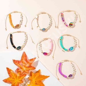 Bracelet en acrylique pour femmes, tendance innovante, couleurs mélangées, poterie douce, coquille de lettres, chaîne décorative de poignet, bijoux, accessoire cadeau