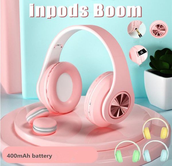 Inpods Boom Macaron Auricular bluetooth inalámbrico Bluetooth 50 EDR Auriculares compatibles con tarjeta Micro SD con reproductor de MP3 Radio FM Mi8163368