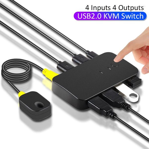 Entradas 4 salidas KVM Switch USB2.0 Hub Adapter para PC Laptop Impresora Teclado Ratón Dispositivos USB Conmutador periférico