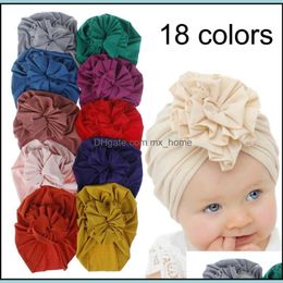 Ins 18 colores nueva moda flor plisada gorra de bebé algodón elástico accesorios para el cabello sólido gorro mti color turbante infantil entrega de gota 2021 ba
