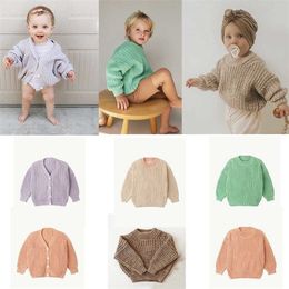 INS Autumn en Winter Boys and Girls Solid Color Cotton gebreide pullover Cardigan Sweater LJ201128