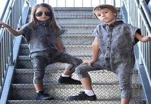 Ins 2020 nouvel été denim enfants combinaisons mode enfants une pièce vêtements à manches courtes filles bretelles pantalons garçons combinaisons B505171556