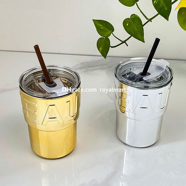 Ins Tasses à eau en verre de 400 ml Gobelet à café en verre de voyage réutilisable avec couvercle et paille en silicone