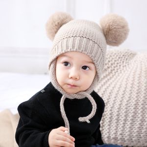 Ins 5 couleurs bébé enfants Bons d'hiver Double fourrure Couleur solide tricotée pour enfant en bas âge Hiver hiver tendance chaude