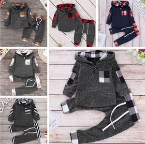 Ins babykleding set floral meisjes hoodies broek 2 stks sets plaid baby jongen trainingspakken ontwerper kinderen outfits mode babykleding DW4798