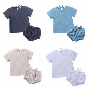 Ins bébé vêtements ensembles infantile lin chemise PP pantalon bretelles 2 pièces bébé garçons filles été couleur unie tenues bébé vêtements ensembles ZYQ194