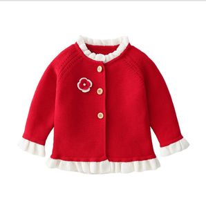 Ins Baby Girl Vêtements Pull Sweater Cardigan avec 3-Buttons Coundres de conception de fleurs stéréo Couleurs solides 100% Coton Boutique Girls Vêtements d'automne de printemps