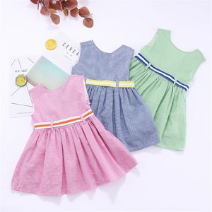 Ins bébé fille tutu robe enfants été plaid dessin animé mignon fête élégante sans manches robe de princesse sans noir avec ceinture 102 z2