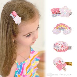 Ins Baby Meisjes Cartoon Barrettes Haarklemmen Kinderen Glitter Regenboog Haarspeld doet Leuke Kids Ice Cream Star Head Ornament B297