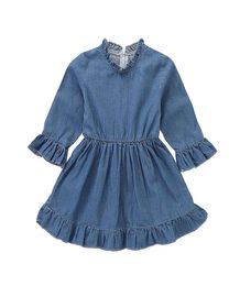 Ins Baby Girls Denim robe printemps automne enfants manches à volants princesse robe mode boutique pour enfants C564999992084