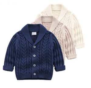 INS ropa para bebés y niños suéter Cárdigan con botones Suéter con cuello vuelto Color sólido 100% algodón Boutique niña primavera otoño suéter
