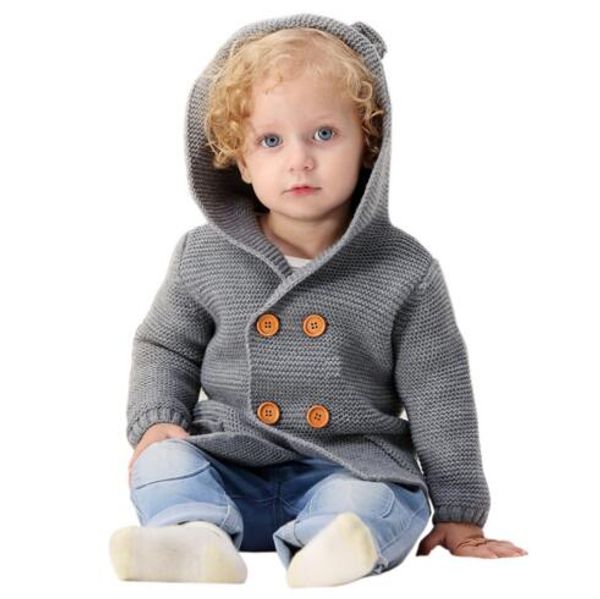 INS bébé enfants vêtements pull à capuche manteau avec chien design cardigan pull abricot boutons de couleur unie garçon fille printemps automne pull