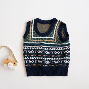INS bebé niños ropa suéter chaleco suelto cuello en U jersey de punto 100% algodón Boutique niño primavera otoño ropa
