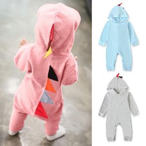 Ins Baby Rompers Dinosaur Infant Boy Monos Manga larga Niñas recién nacidas Body con capucha Diseñador Ropa para niños pequeños Ropa de bebé DW4508