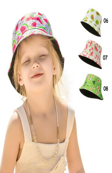 Ins Baby Sun Casque Fleur Fleur pastèque Fruit imprimé Sunhat Fashion Léopard Léopard Belle cravate d'été Dye Beach Bucket Hat4020478