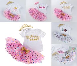 INS Bébé Tutu Dot Jupe Avec Arc Barboteuse Couronne Bandeau 3pcsset Filles Anniversaire Pographie Robe Enfants Halloween Princesse Party6327643