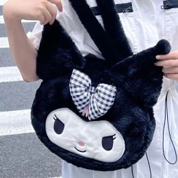 Ins Big Girls Fuzzy Handbag Black Kuromi Plux Sac mou Princess Princess Sacs d'épaule Big Capacile Festival Cadeau