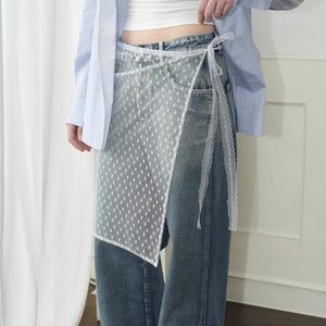 INS Blogger Lace Layed Gauze Rok met vaste pittig meisje gestapeld Y2K Streetwear Apron Wrap bijpassende broek 240418