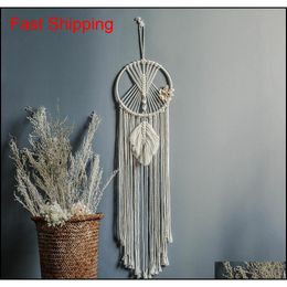 Ins chic bohmian muur hangende tapijtbladeren handgeweven katoen dreamcatcher decoratief huis hanger tapijt Tapestry boho decor macrame