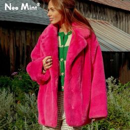 Ins Chic Brand Fashion Long Faux Rabbit Fur Coat Jacked Dames Winter 2023 Oversized Shaggy Plush Coats Street Girls Overcoat 240104
