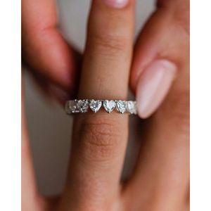 Ins Chic Hot Ring 3.5Mm Vvs Moissanite Hart Eternity Band 14K White Gold Bar Set Volledige Diamanten Verlovingsringen met GRA