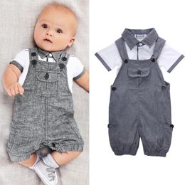 INS niños niños caballero trajes top de algodón + tirantes 2 unids/set conjuntos de ropa casual para bebés