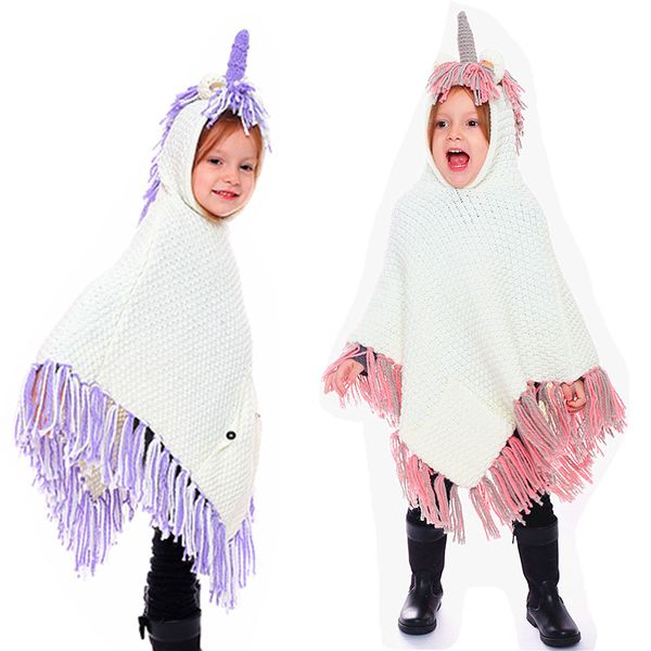 INS enfants garçons filles gland tricot Poncho dessin animé à capuche Cape chaud hiver châle cape pour bébé noël habiller C5411