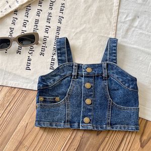 Ins Enfants Denim Top Top Roni Style Girls Cowboy Sans Sheevel Tops 2024 Summer Kids Jeans Vest S1414