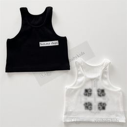 Camiseta sin mangas con estampado de letras para niños INS, tops sin mangas con diamantes de imitación a la moda para chicas, chaleco de algodón que combina con todo para niños de verano 2024 S1148