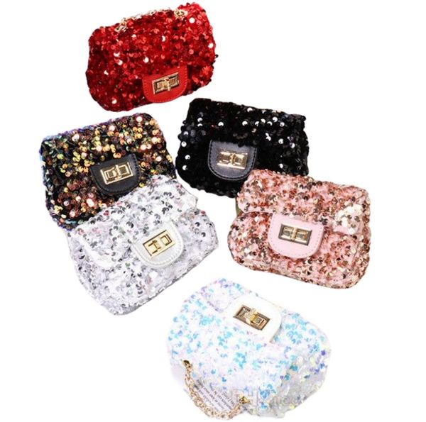 INS enfants sacs à main de fête bling paillettes colorées princesse sac à bandoulière unique pour grils sacs de messager de chaîne de boucle en métal brillant sac à main pour enfants Q0816