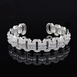 Ins Choucong Marca Pulsera de boda Brazalete Joyería de lujo abierta Brillante Hecho a mano 925 Relleno de plata Corte princesa Topacio blanco CZ Diamante Piedras preciosas Fiesta Regalo de mujer