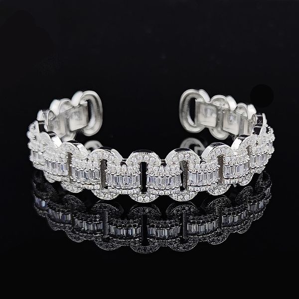 Ins Choucong Marque Bracelet De Mariage Bracelet Ouvert De Luxe Bijoux Étincelant À La Main 925 Argent Remplissage Princesse Coupe Blanc Topaze CZ Diamant Pierres Précieuses Fête Femmes Cadeau