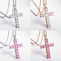 INS CHOUCONG CROSS PENDANT BIJOURS STERLING SIER GOLD Fill Princess Cut White 5a Zircon Party Gemstones Women Wedding Wedding Clavicle Collier Gift