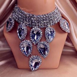 INS cristal surdimensionné goutte d'eau pendentif grand collier ras du cou bijoux de mariage pour les femmes col bavoir 240305