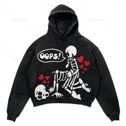 Ins custommade schedel print hoodies dames streetwear oversized hoodie vintage paren sweatshirt goth Harajuku jas y2k tops 240517