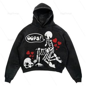 Ins-sudaderas con estampado de calavera personalizadas para mujer, ropa de calle, sudadera de gran tamaño, sudadera Vintage para parejas, chaqueta gótica Harajuku, Tops Y2k 240131