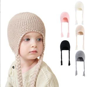 Ins mignon Baby Earflap Caps hiver chauds pour tout-bounter Earmluffes chapeaux en laine tricot tresse bonnet chapeau tricot en laine de laine