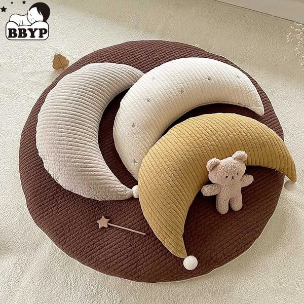 Ins mignon bébé oreiller pour bornSoild couleur lune oreiller décoratif coton coussin enfants enfants berceau lit oreillers infantile 240111