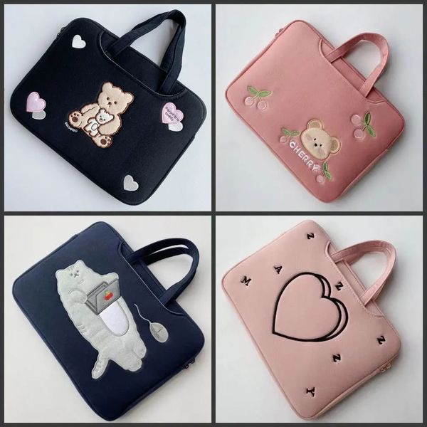 INS mignon dessin animé ours 13 14 15.6 pouces sacs pour ordinateur portable pour sac pour ordinateur portable mode sac à main étui pour femmes fille 231226