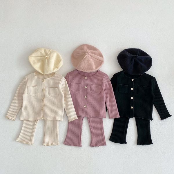 Ins mignon printemps automne tricot vêtements ensembles enfants à manches longues boule tricoté haut pantalon bébé vêtements 100% coton