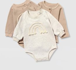 Ins schattige lente baby kinderen lange mouw stevige kleur regenboog rompers baby klim 100% katoenen hoge kwaliteit romper