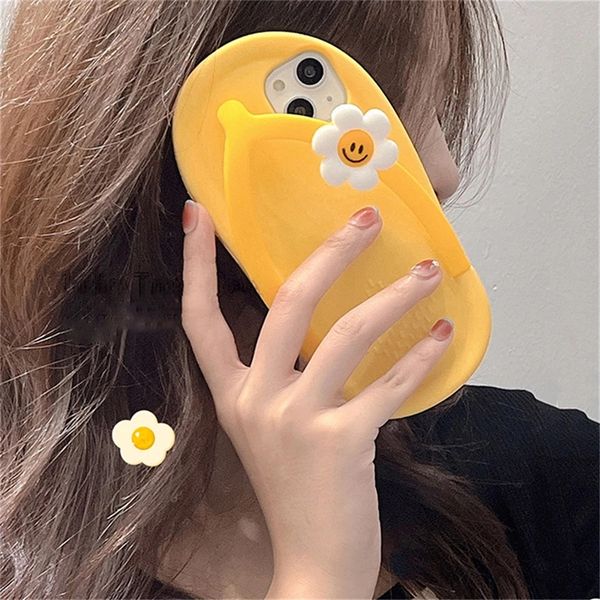 Ins – coque de protection en Silicone souple, tongs 3D, dessin animé fleur de soleil, pour iPhone 15 14 13 12 11 Pro XS Max X XR 7 8 Plus