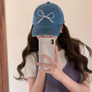 INS diseñador Bow Borded Baseball Caps for Women Show Face Small Spring and Summer Fashion Denim Hats Gorra 240515
