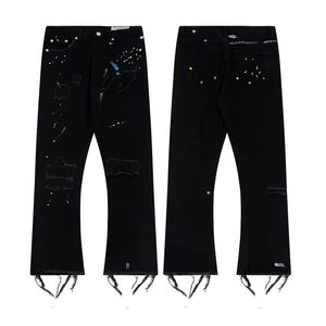 Ins Designer Jeans Galeries Pantalons Depts Mode Hommes Designer Splicing Jeans Ripped Denim Pantalons De Luxe Hip Hop En Détresse Hommes Femmes Taille S-xlUABX