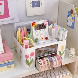 Ins porte-stylo de bureau boîte de rangement de papeterie avec tiroir conteneur fournitures scolaires de bureau Kawaii accessoires de bureau stylos 240314