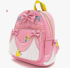 Ins Fashion Cartoon Design PU Leather Zipper Rugack Loun Ge Dubbele schoudertas Student Backpack Festival Gift