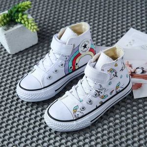 Ins mode kinderen canvas schoenen cartoon sneakers regenboog casual voor meisjes comfortabele kinderen flats # 0204 211102