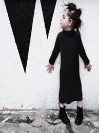 INS Mode Hoge Kraag Vork Trui Jurk Zachte Jurken Voor Kinderen Baby Meisjes Kleding Kinderen zwarte gebreide jurk A40341562504