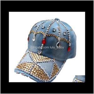 Ins mode luxe ontwerper kleurrijke diamanten kristal kroon blauwe spijkerbroek demin zomer honkbal voor vrouwen meisjes zon hoeden